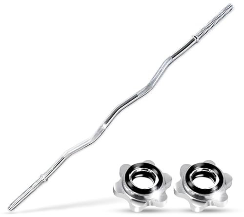 wuuhoo® Langhantelstange Henry - 180cm / 150 cm / 120 cm Hantelstange 25mm, Stahl verchromte Hantel mit Sternverschluss - 120cm Curl Stange Silber