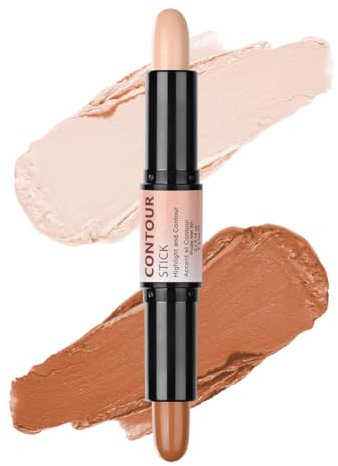 Makeup Highlighter & Konturenstift, Schimmernder Contouring Stick mit zwei Enden, Highlighter und Bronzer Stick Formt und Hellt Auf, Universal Contour Stick Verblendbar & Vegan