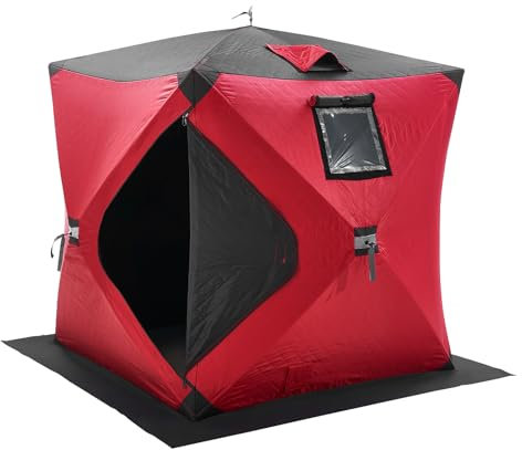 VEVOR Tragbarer Eisunterstand, isoliertes Pop-Up-Zelt zum Eisfischen für 1–2 Personen, 24 Quadratfuß befischbare Fläche, thermische Eishütte zum Winterfischen, Eiswürfel mit Ankern, Seilen, Tragetasch