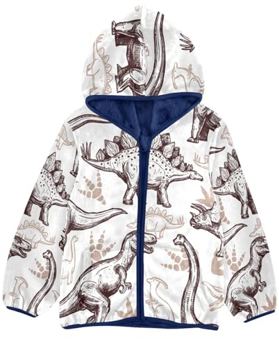 Ksajwzf Abrigo de forro polar para niños, dinosaurio tropical, cactus, con cremallera, ropa de abrigo para niñas, chaqueta con capucha para niños, dinosaurio animal 3-10T, multicolor, 7-8 años