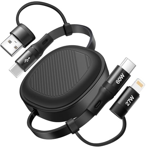 YTLUSN 5 en 1 Cable Multi Chargeur, PD 60W Câbles Universel USB A/C vers USB C/Lightning Charge Rapide Câble Rétractable Multi Embout pour iPhone 16/15/14/13 Pro Max/SE/iPad/CarPlay