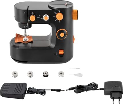 Macchina da cucire, macchina da cucire per principianti, macchina da cucire per bambini con pedale, 2 modalità di funzionamento, cucito a due vie, 2 velocità, mini macchina da cucire con luce LED,