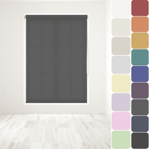 Straight Edge Dim-Out Roller Blind - Easy Fit Home Office - 210cm Width x 210cm Width Drop - Dark Grey