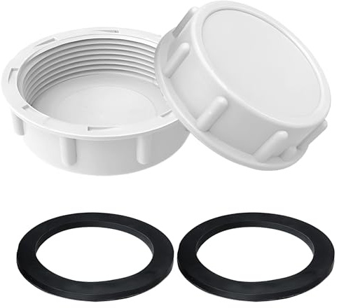 2 Tapones de plástico, Rosca Hembra, Sello hermético para tuberías de desagüe de Lavadora, Cocina, baño, lavandería (40mm, Blanco)
