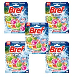 Bref WC - Power Activ' - Bloc Nettoyant WC - Exotic Hawaï - Lot de 5 blocs WC (5x50g) - +50% Anti-Calcaire - 4 Eléments Actifs - Propreté + Fraîcheur