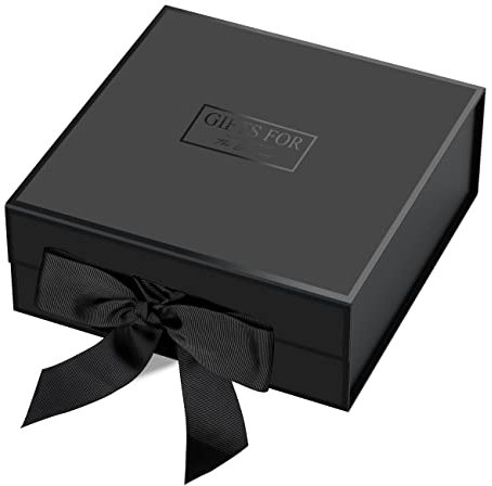 JiaWei Geschenkbox (Stil-1) 38,5 x 35 x 12,8 cm Extra Groß, Geschenkkarton mit Magnetisch Deckel und Schleife mit Grußkarten, für Vatertag, Muttertag, Weihnachten, Valentinstag, Jahrestag-Schwarz