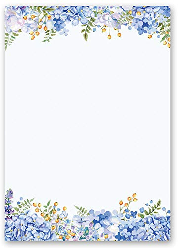 Motif Letter Paper! Flowers & Petals Blue Hydrangeas 20 Sheets DIN A4 - Paper-Media