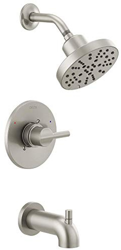 Delta Faucet Nicoli 14 Series Single-Handle Tub and Shower Trim Kit, Shower Faucet with 5-Spray H2Okinetic Shower Head, Stainless 144749-SS (Shower Valve Included)