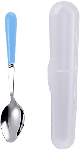 Goeielewe Grapefruit-Löffel mit runden gezackten Kanten für Zitrus, Kiwi, Obst und Dessert, Keramikgriff Edelstahl Dessertlöffel mit Aufbewahrungsbox (Blau)