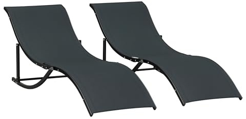Outsunny Set di 2 Lettini Prendisole da Giardino Pieghevoli, Sdraio da Giardino in Texteline e Alluminio, per Spiaggia, Piscina, 61x165x63 cm, Nero