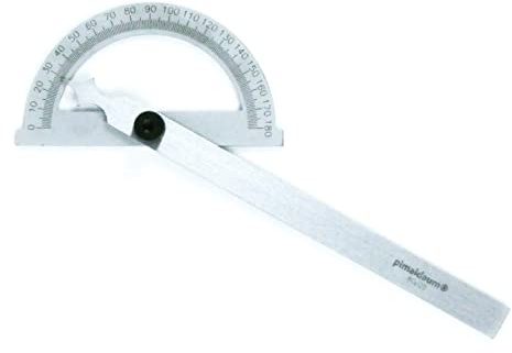 PIMALDAUM® Winkelschmiege, Schmiege, Winkelmesser 0-180°, hochfester Kohlenstoffstahl, verchromte Skala, Feststellschraube, Kunstledertasche (Metall, 80 * 120 mm)