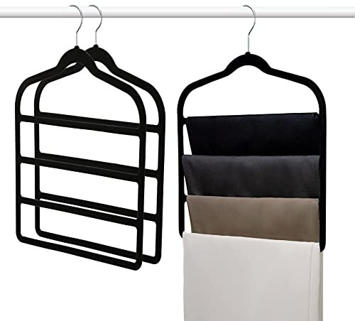 Baoswi 3 Stück platzsparende, rutschfeste Jeans-Kleiderbügel, Hosenbügel, mehrere Samt-Kleiderbügel, Schrank-Organizer für Jeans, Schal, Krawatte, 3 Stück