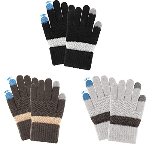 QKURT 3 Pares de Guantes de Pantalla Táctil para Niños, Guantes Mágicos de Invierno para niños, Guantes Elásticos de Dedos Completos, Guantes de Punto para Niños y Niñas de 5 a 8 años