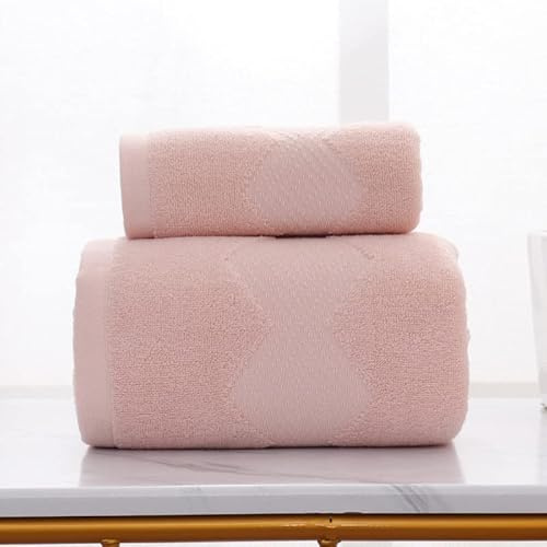 WALLDOR Long-Staple Cotton Embroidery Towel, Thickened Bath Towel and Face Towel,Pink,34 X 74 + 70 X 140CM,Low Twist Bath Towel,Cotton Towel Set
