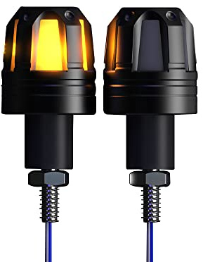 Riloer 2pcs 12V LED Moto Clignotants Clignotants, Haute Luminosité Guidon Fin Poignée Plug Lampes Vélo Grip Bar Plug Strobe Side Marker Lights