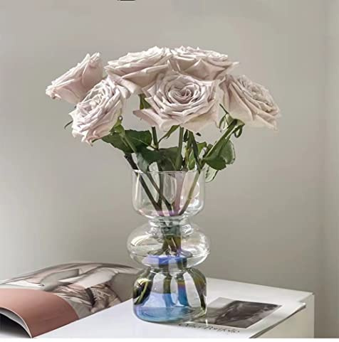 I moderna vaser, hydroponisk glasblomvas, tulpanvas glasblåsvas för blommor, tre lager glasvas för dekoration, geometrisk glasvas för hem/kontor/bröllop/fest (skimrande klar)