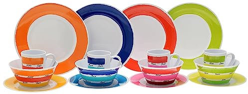 Xtremeauto 16pc Dinner Set Plates and Bowls Set - Dinnerware Sets Melamine Bowl, Plate & Mugs Crockery Plate Set Dining Tableware Dishes, Dishwasher Safe Set Caravan (Colours 16pc Set)