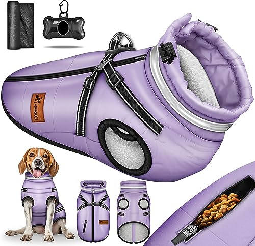 TRESKO® Chaqueta de invierno para perro con reflectores con 15 bolsas para excrementos + dispensador