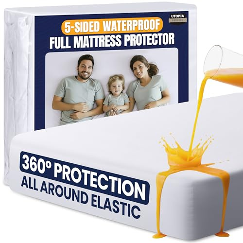 5-Sided Waterproof Mattress Protector Full Size, fits Upto 15 Deep Pocket