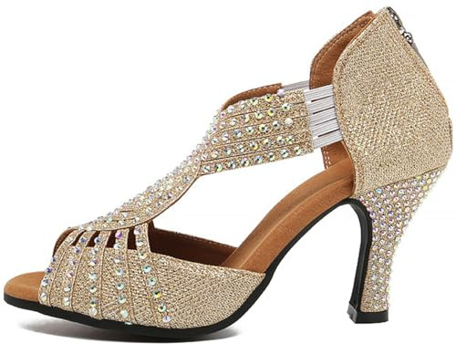 Zapatos de Baile Latino para Mujer Sandalia de Danza de Tacón Alto Zapatos Brillantes para Boda, Fiesta (Dorado, Adulto, Mujer, 39, Números, Sistema Tallas Calzado EU, Mediano)