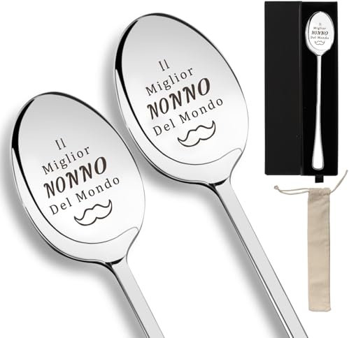 2 Pezzi Cucchiaini da Caffè Regalo per Nonno, Regalo Nonno Compleanno da Nipoti,Nonno Idee Regalo,Regalo Nonno Compleanno, 2pcs Cucchiaini da Caffè Acciaio Inossidabile