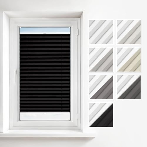 Estika Thermoplissee mit Bohren nach Maß Verdunkelung Thermo-Plissee Klemmfix für Fenster in verschiedenen Breiten (30-129 cm) und Höhen (50-149 cm) Blickdicht erhältlich mit Montagezubehör