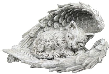 Sweieoni Piedra Conmemorativa de Gato con Forma de Ángel para Exteriores Piedra Conmemorativa de Ángel de Gato Lápida para Animales Estatua Conmemorativa de Gatos de Resina para Terraza Balcón Jardín