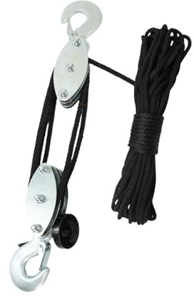 MagiDeal Rope Pulley Hoist Block and Tackle with Metal Bearing Effortless Professional Labor Saving, Portable Heavy Duty Rope Hoisting, 3 Wheel Black Rope,