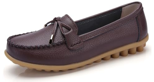 Sunporx Mujeres Cómodo Mocasines Cuero Punta Redonda Conducir Mocasines Casual Caminar Mujeres Slip on | Mocasines cómodos, informales, antideslizantes, con puntera redonda, suaves, para negocios, trabajo, oficina, sin cordones