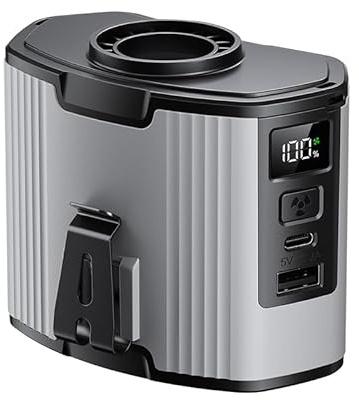 SLuB Ventilatore portatile 4 in 1: da mano, collo, cintura e tavolo. 10 velocità, schermo LED, 12000mAh, powerbank, compatto, ideale per esterni, lavoro e viaggi.（Grigio）