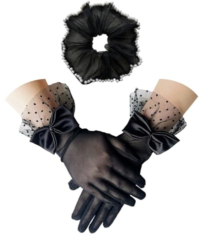 BIFHIG 1 par svarta näthandskar, retro spetsärmar, Elei armbandstillbehör, lämplig för bröllop och scener., Svart, M
