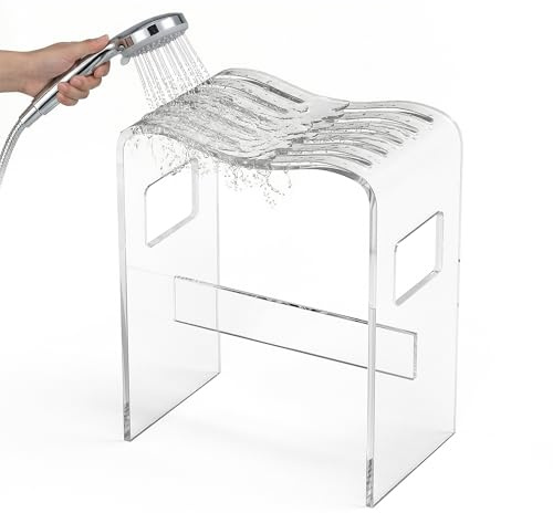 petour Duschpall transparent akryl upp till 150 kg badrumspall, halkfri badrumspall, U-form med avlopp lämplig för dusch, vardagsrum, sovrum, arbetsrum (35 × 22 × 43 cm)