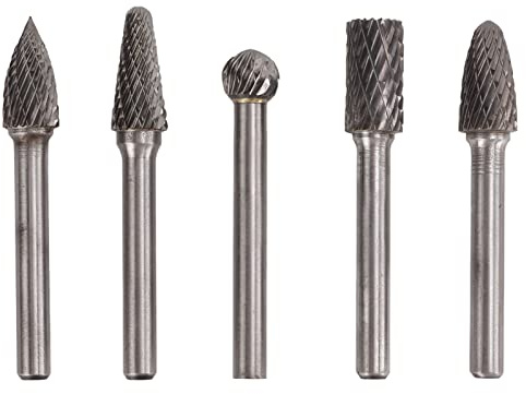 5 pezzi di punte rotanti in acciaio al tungsteno set di strumenti per incisione ad alta durezza per intaglio e lucidatura di metalli in legno, testa 6 mm, diametro punta 10 mm,