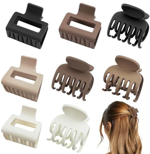 EJRUP 8 Piezas Pinzas para Pelo Mujer,Diseño Antideslizante,Hair Claw con Resorte Fuerte,Ideal para Peinados Diarios y de Fiesta,para Pelo Abundante Largo Grueso Fino Rizado（Garra Cuadrada/Doble）