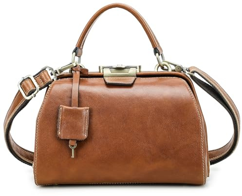 Fullgrain läder doktorsväska handväska för kvinnor, stöldsäker topphandtag skolväska | Medicinsk portfölj damhandväska med säkerhetslås, designer vintage stil crossbody axelväska