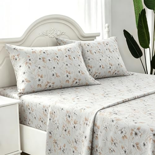 Juego de Sabanas 4 Piezas, para Cama 150x190cm, 100% Poliéster, Flores