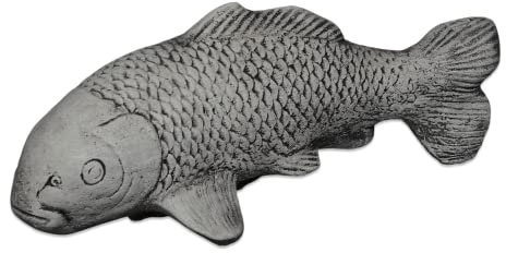 gartendekoparadies.de Koi-Fisch mit schwarzer Prägung, Steinfigur, H. 12 cm, 4 kg, Grau, frostsicher aus Steinguss für Außenbereich