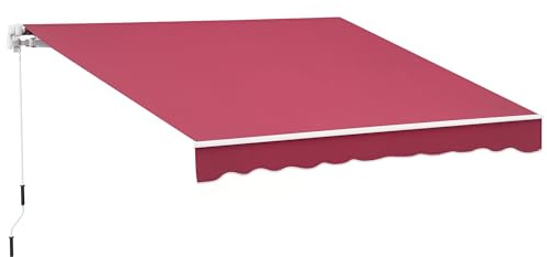 Outsunny 13' x 8' Retractable Awning, Patio Awnings, Sunshade Shelter w/Manual Crank Handle, UV & Water-Resistant Fabric and Aluminum Frame for Deck, Balcony, Yard, Wine Red