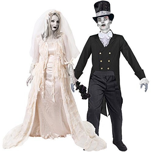 I LOVE FANCY DRESS Déguisement Accessoires pour Couple Adulte avec pour la Femme XL Une Robe de Jeune mariée au cœur brisé et pour l'homme M. Un Costume de Jeune marié fantomatique.