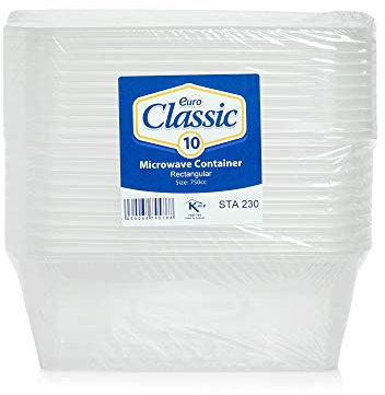 Euro Classic 10 Pack Plastic Food Containers with Leakproof Lids Rectangular BPA Free Microwave Freezer Recyclable 750ml