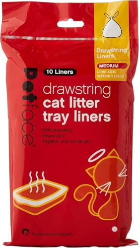 Petface Drawstring Cat Litter Tray Liner, Medium W37 x L5 cm (Pack of 10), Packaging may vary