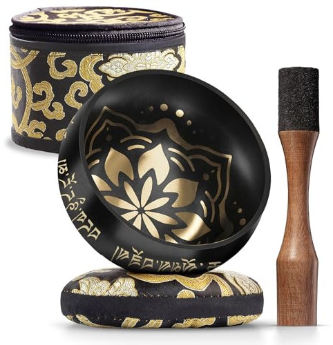 Handgefertigtes Tibetisches Klangschalen‑Set Mit Gravur Mit Tasche – Meditationsschale & Klangschale With Cushion – Stress Relief Instruments – Yoga‑Therapie‑Werkzeuge – Achtsamkeits‑Geschenk‑Set