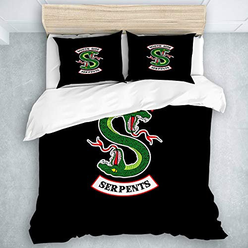 KOSALAER Bettwäsche-Set,Mikrofaser,Riverdale South Side Serpents,1 Bettbezug 135 x 200cm + 2 Kopfkissenbezug 50 x 80cm