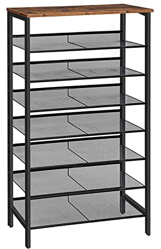 HOOBRO 8-Tier Shoe Rack, 29.5L Shoe Shelf, Large Capacity Shoe Storage Organizer for 21-24 Pairs of Shoes, Front Door Entrance, Entryway, Hallway, Closet, Space Saver, Rustic Brown and Black BF18XJ01