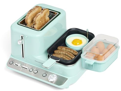 Nostalgia Classic Retro 3-in-1 Breakfast Station - Includes Egg and Veggie Steamer, Non-Stick Griddle, and Wide 2-Slot Toaster - Versatile Breakfast Maker Cooking Station with Toasting Control