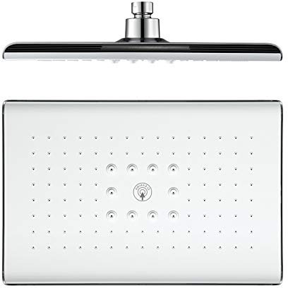 Kopfbrause Rechteckig Regenbrause ABS Regenduschkopf, Einbauduschköpfe Anti Kalk Duschkopf Luxus Regendusche, G1/2 Anschluss, 270×180 mm,Weiß