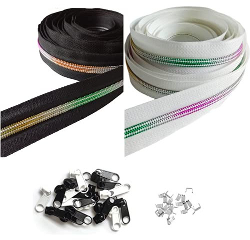 rumitpan Reißverschluss Regenbogen 3mm 10m Nylon Reißverschlüsse endlos mit 30 Zipper und 60 Endstück, Endlosreißverschluss spiralförmig Meterware teilbar, 2,5cm Breite für Tasche Kleidung Bettwäsche