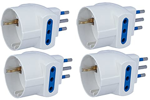 4 Pezzi Adattatore Triplo Spina 10A e 16A, Adattatore Triplo Presa Schuko, Multipresa Bipasso e Schuko (Spina Piccola 10A, Bianco)