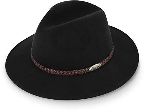 fiebig Casual Traveller Wollfilzhut | Crushable & Waterproof Rollhut mit geflochtener Lederbandgarnitur (60-XL, Schwarz)