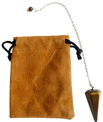 Naturlig stenpendel tigeröga, kristallpendel, vintage sexkantig kristallpendel för Radiestesi, Reiki Chakra Pendel Divination Wiccan Meditation (tigeröga)